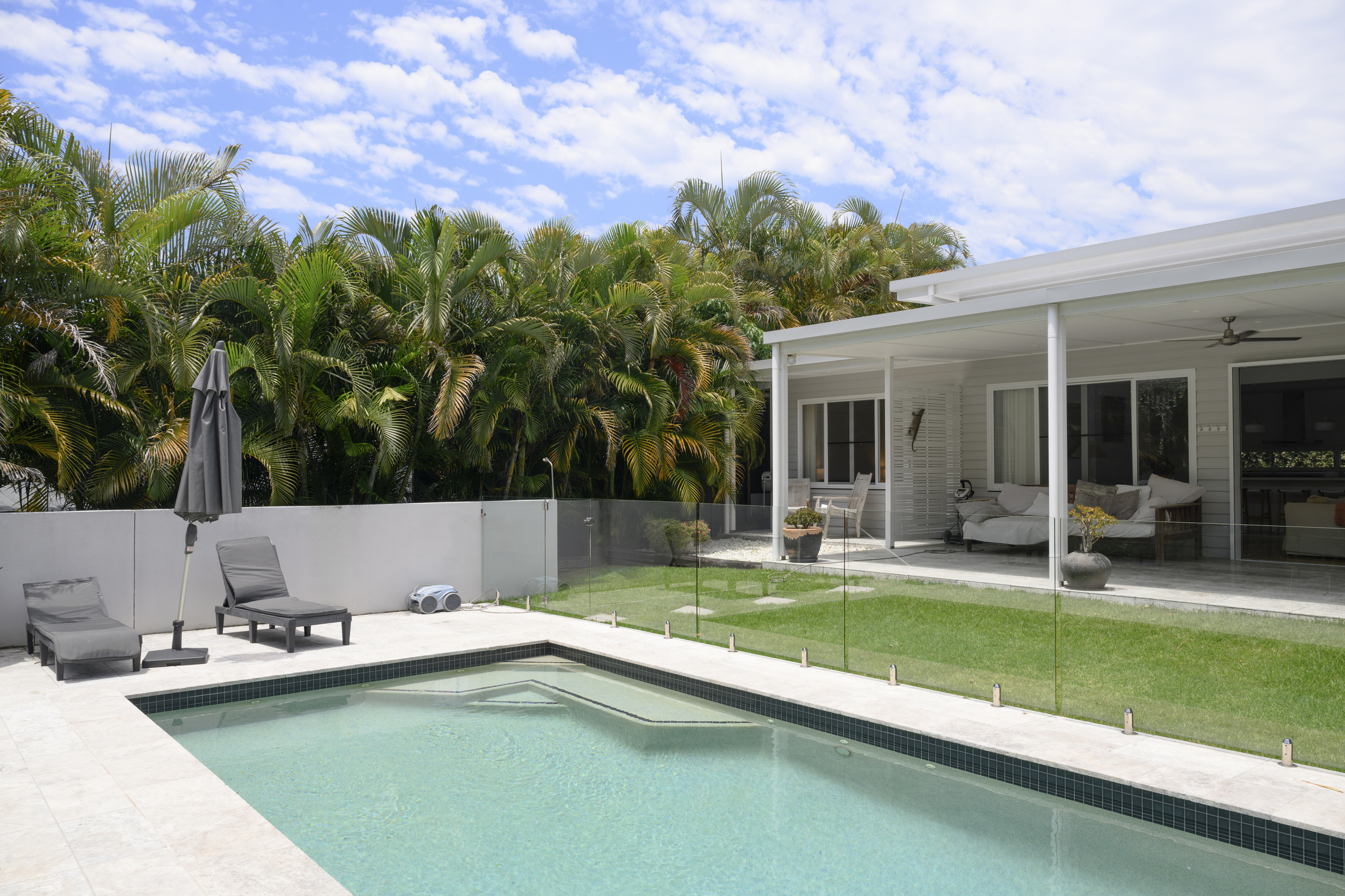 Enclosed backyard swimming pool