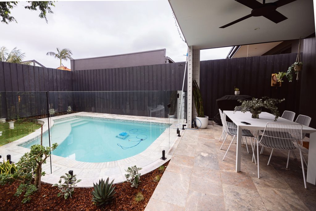 Modern backyard with stylish pool