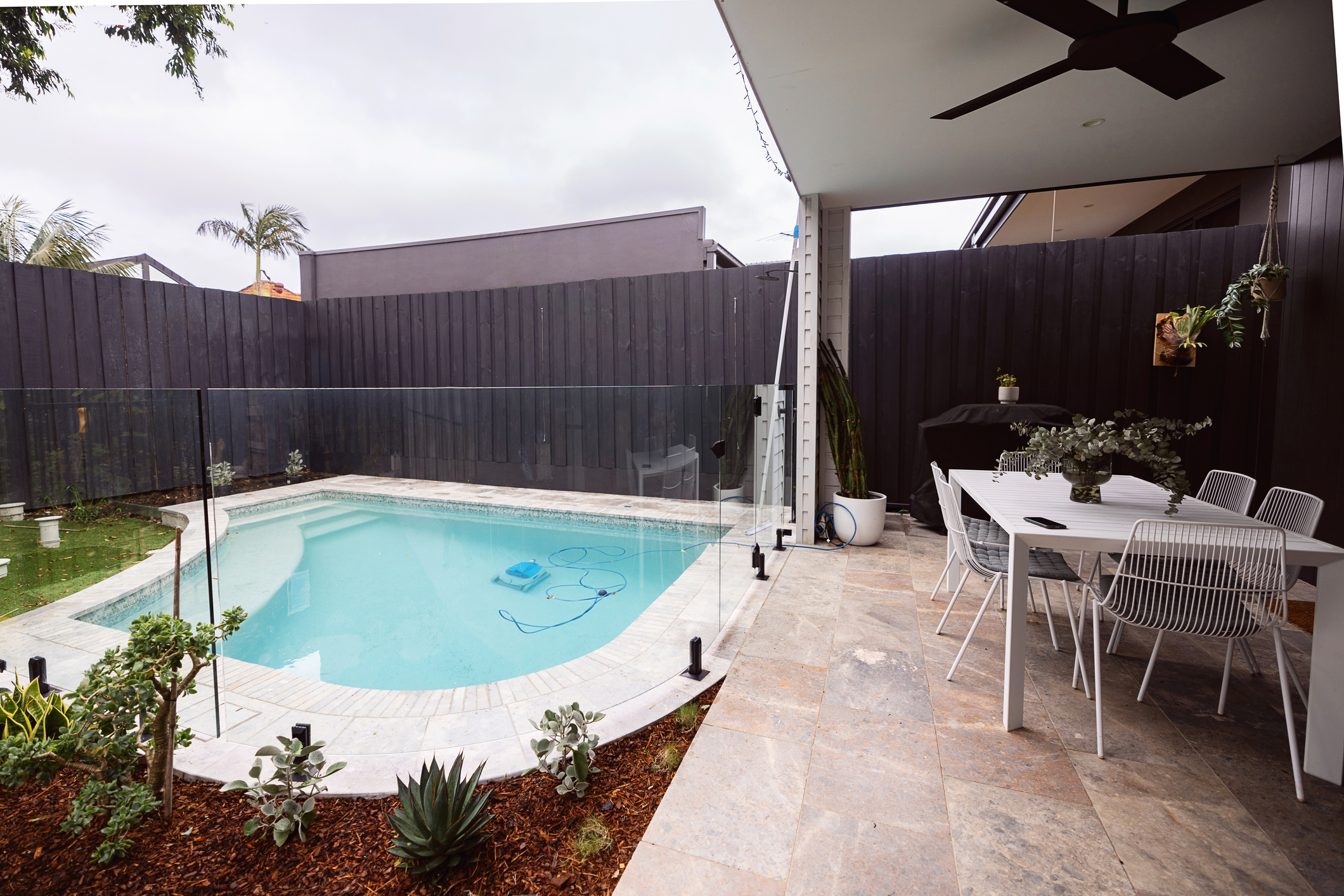 Modern backyard with stylish pool